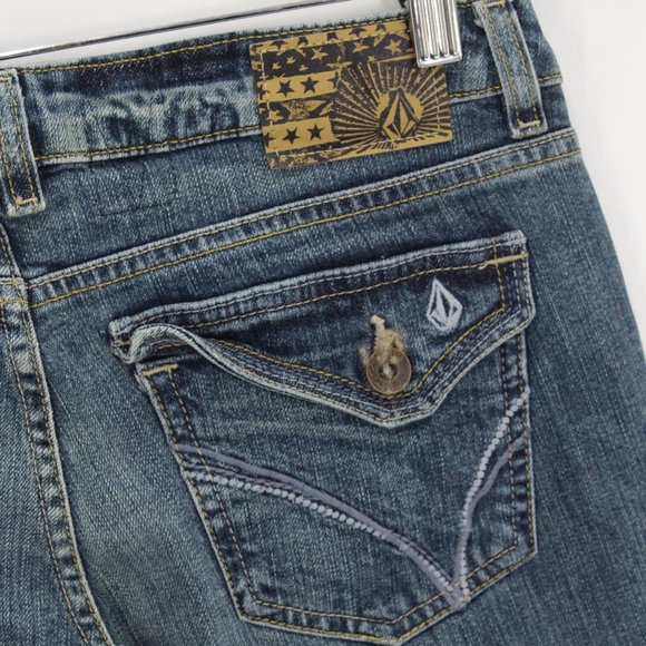 Vintage Volcom Women's Design Would Stack Flare Denim Blue Bootcut Denim Jeans 9 - Picture 9 of 11